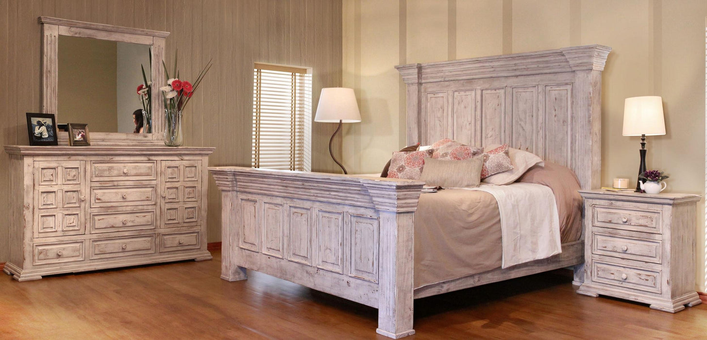 Terra California King Panel Bed in Distressed Vintage White